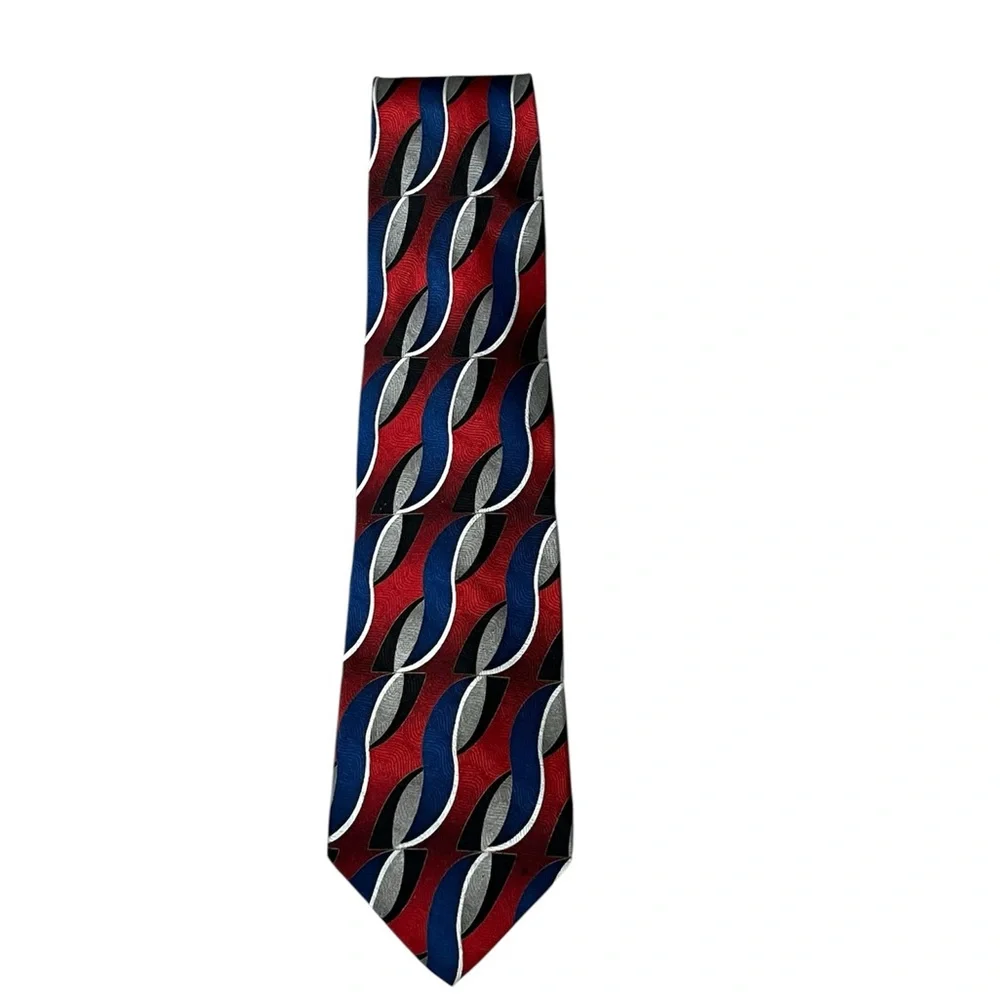 Fabio Fazio 100% Silk Men's Red and Blue Patterned Tie